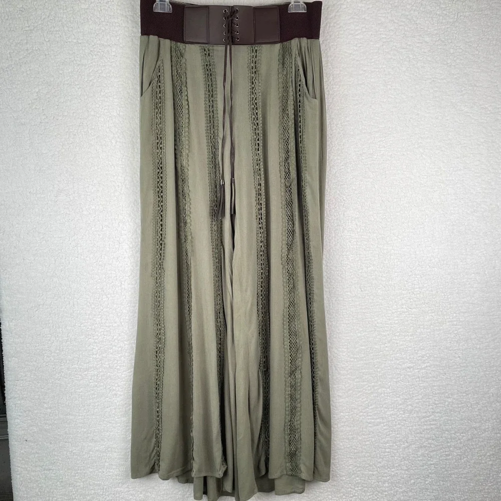 Altard State Womens L Sage Green Wide Leg Palazzo Pants Corset Waist Lace 17G361 - Picture 2 of 13